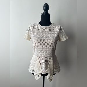 BCBG crochet peplum short-sleeved shirt size M